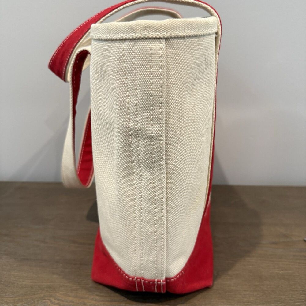 Lands End Open Top Canvas Tote Bag M Shoulder Red Natural Cotton Preppy Sturdy - Picture 4 of 16